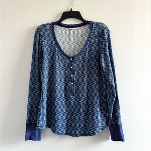 Victoria’s Secret Henley Top Blue Cotton Long Sleeve Womens L Y2K Lounge Casual